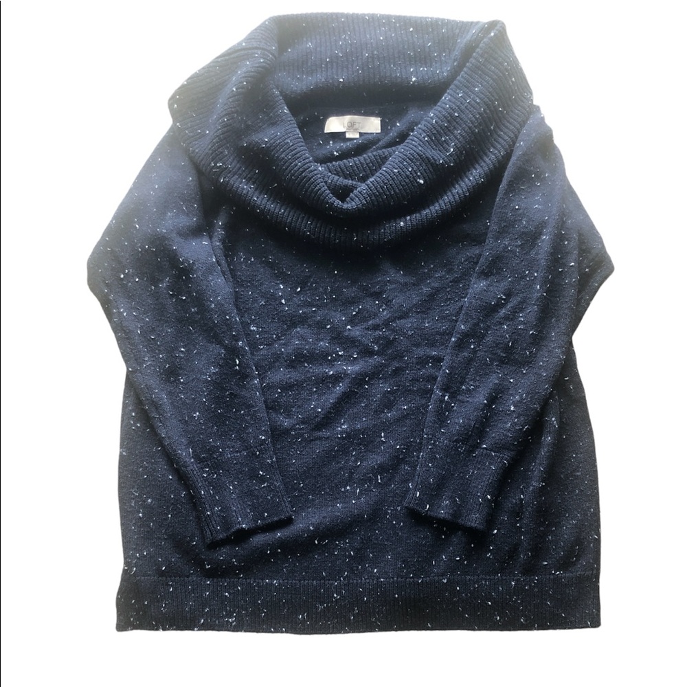LOFT Navy Blue White Speckled Marled Cowl Neck Sweater XL